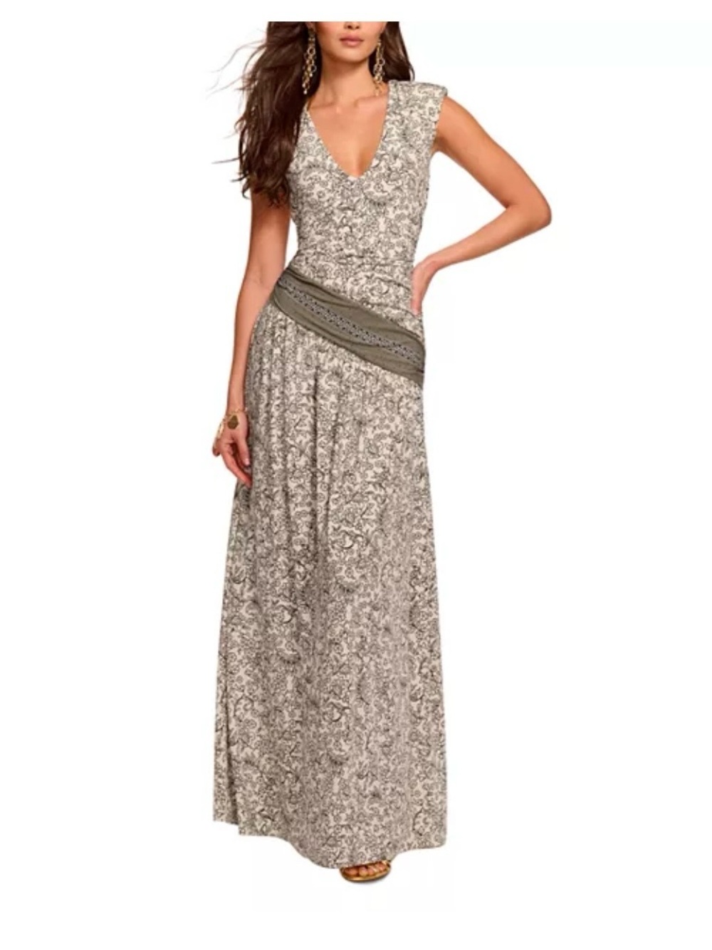 NWT Ramy Brook Taupe and Black Printed Sleeveless Maxi Dress